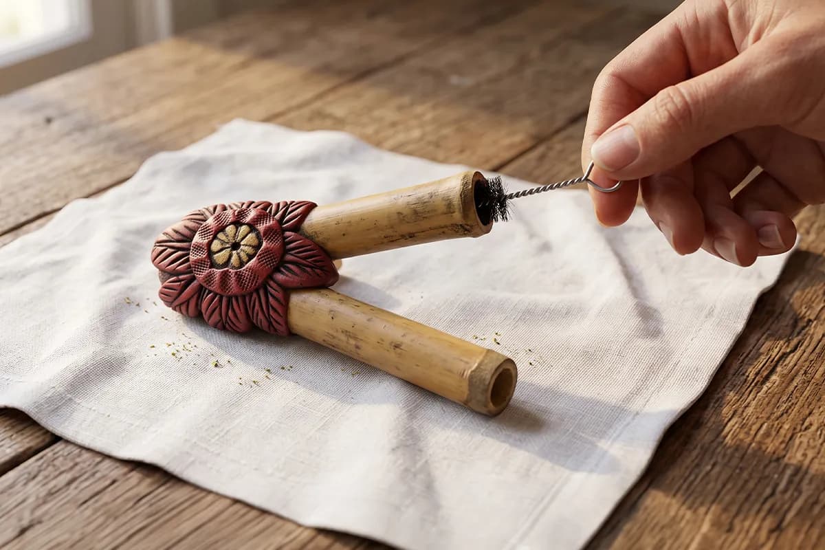 Carved wooden applicators in a forest setting